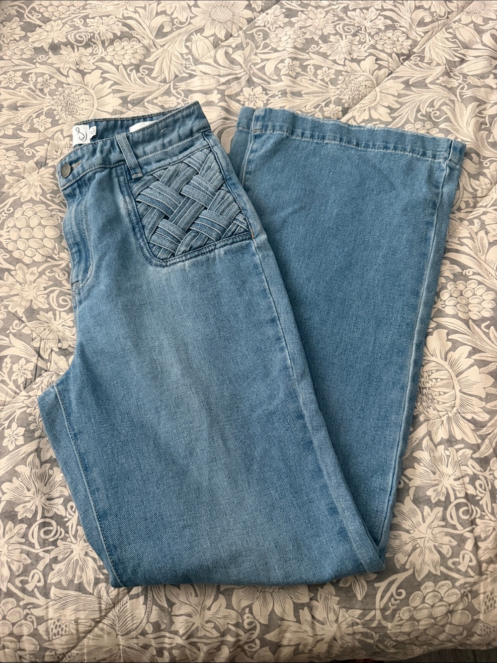 Sam Edelman Light Blue Wide-Leg Jeans with Woven Pocket